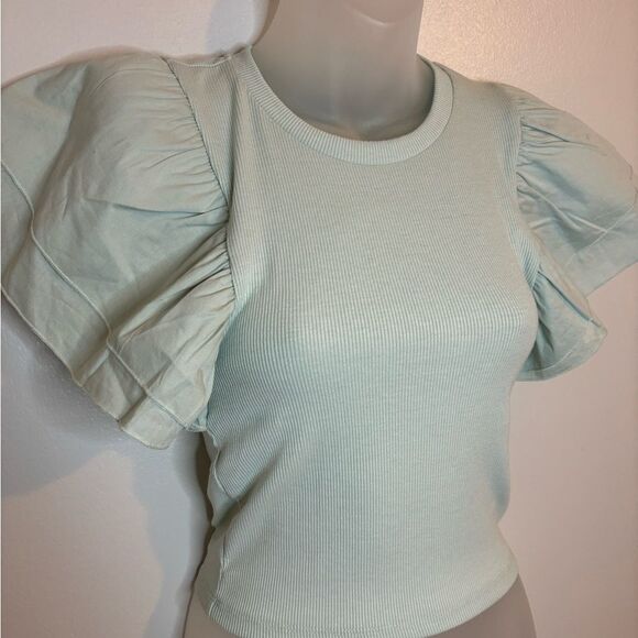 Honey & Sparkle Girls Mint Green Ruffle Sleeve Top Size Medium - Picture 3 of 7